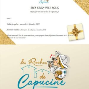 Image d'une carte cadeau pour une animation cuisine dans une ruche à Capucine.
