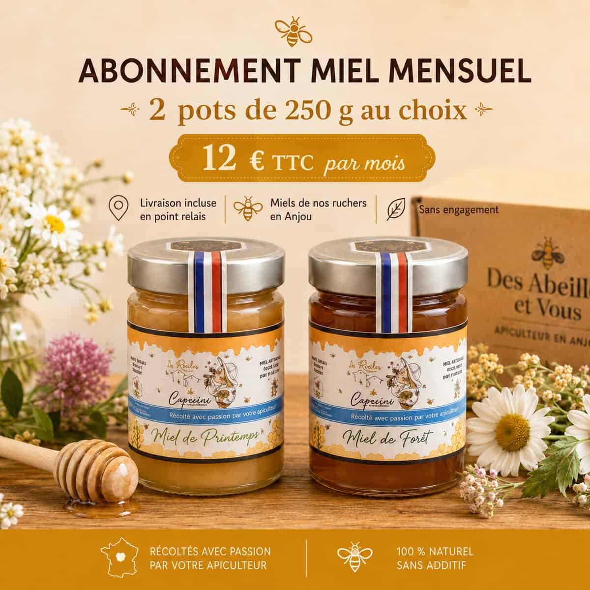 Abonnement Miels découverte – 2 pots de 250 g au choix