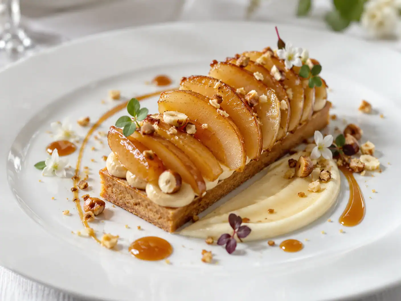 Tarte fine aux poires, miel d’acacia et caramel au beurre salé