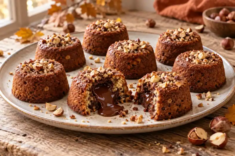 Moelleux aux noisettes et miel, cœur caramel au chocolat noir
